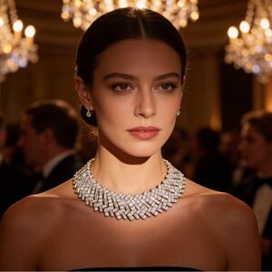 Vintage Glam Diamond Necklace | Baguette & Round Cut - Silver